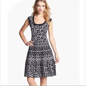 Rebecca Taylor Intarsia Knit Sleeveless Snow Leopard Cheetah Print Dress